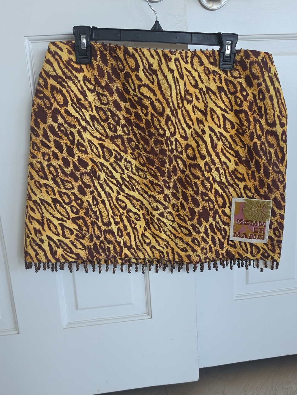 Zimmermann Yellow and Brown Leopard-Print Beaded Hem Mini Skirt